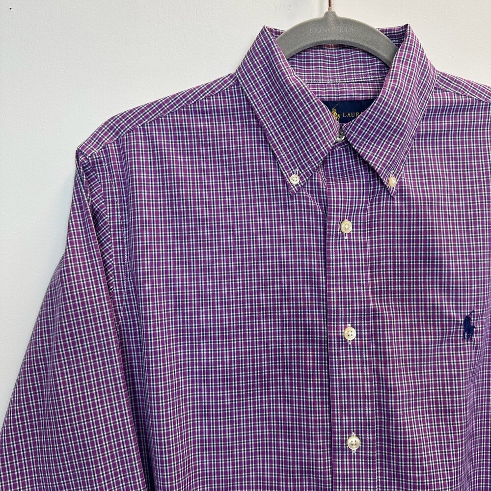 Polo PRL Ralph Lauren 15/32-33 Easy Care Button Down Shirt Purple Blue